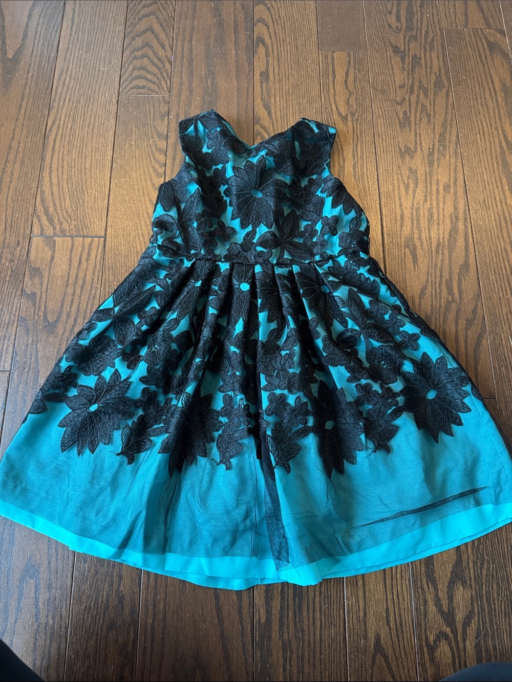 Helena Teal and Black Floral Lace Party Dress